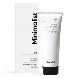 Minimalist SPF 60 PA++++ Sunscreen 50gm on plain background